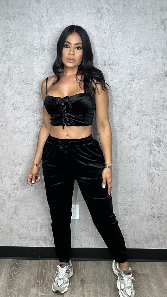Velvet Jogger Set Black