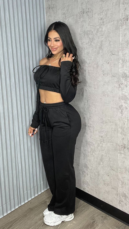 Lyza Off The Shoulder Top & Pants Set Black