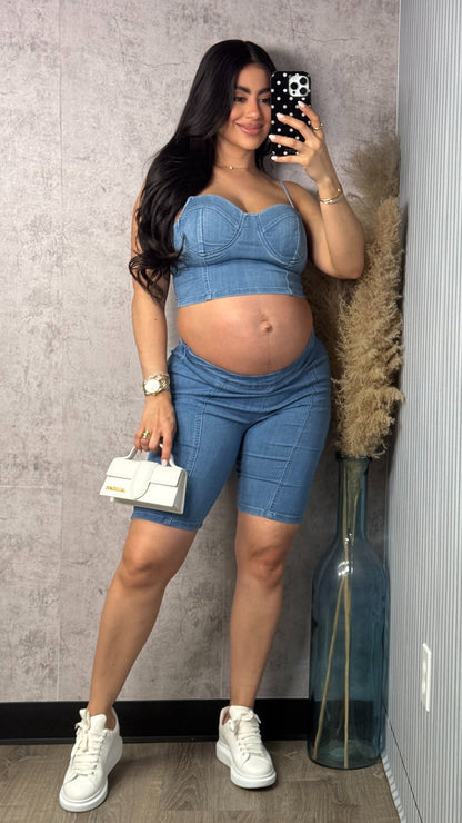 BUSTIER AND BIKER SHORT DENIM SET