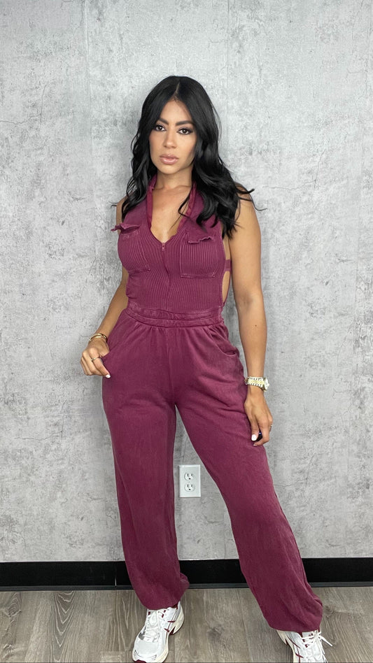 Mineral Jogger Jumpsuit Burgundy