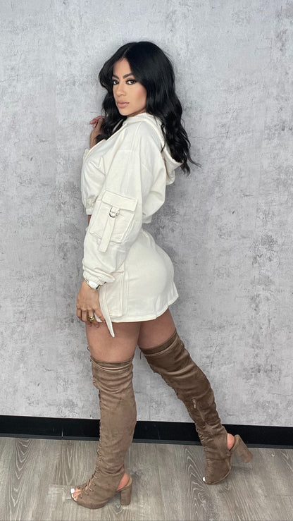 Cream Cargo Skort Set