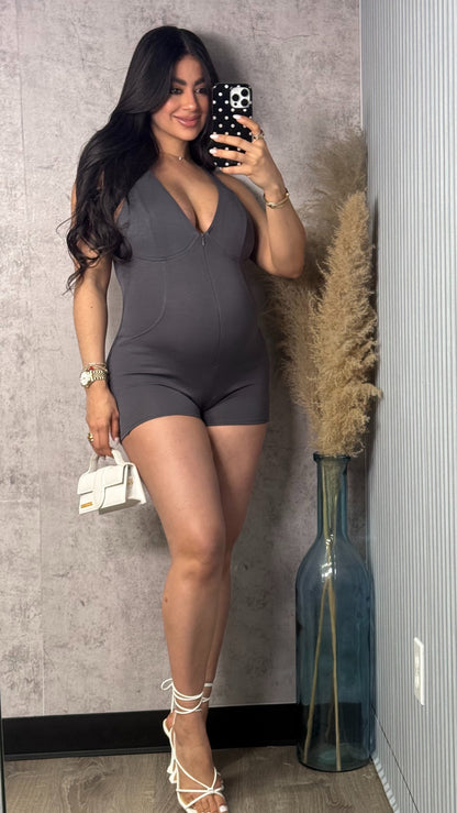 V CHARCOAL ROMPER