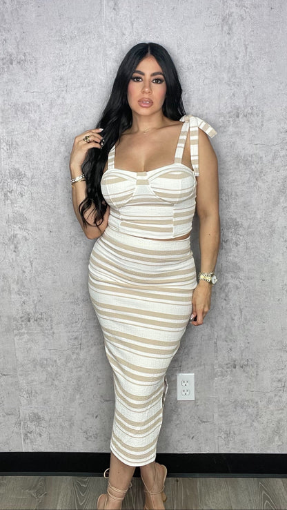 Bow Tie Top and Skirt Set Nude
