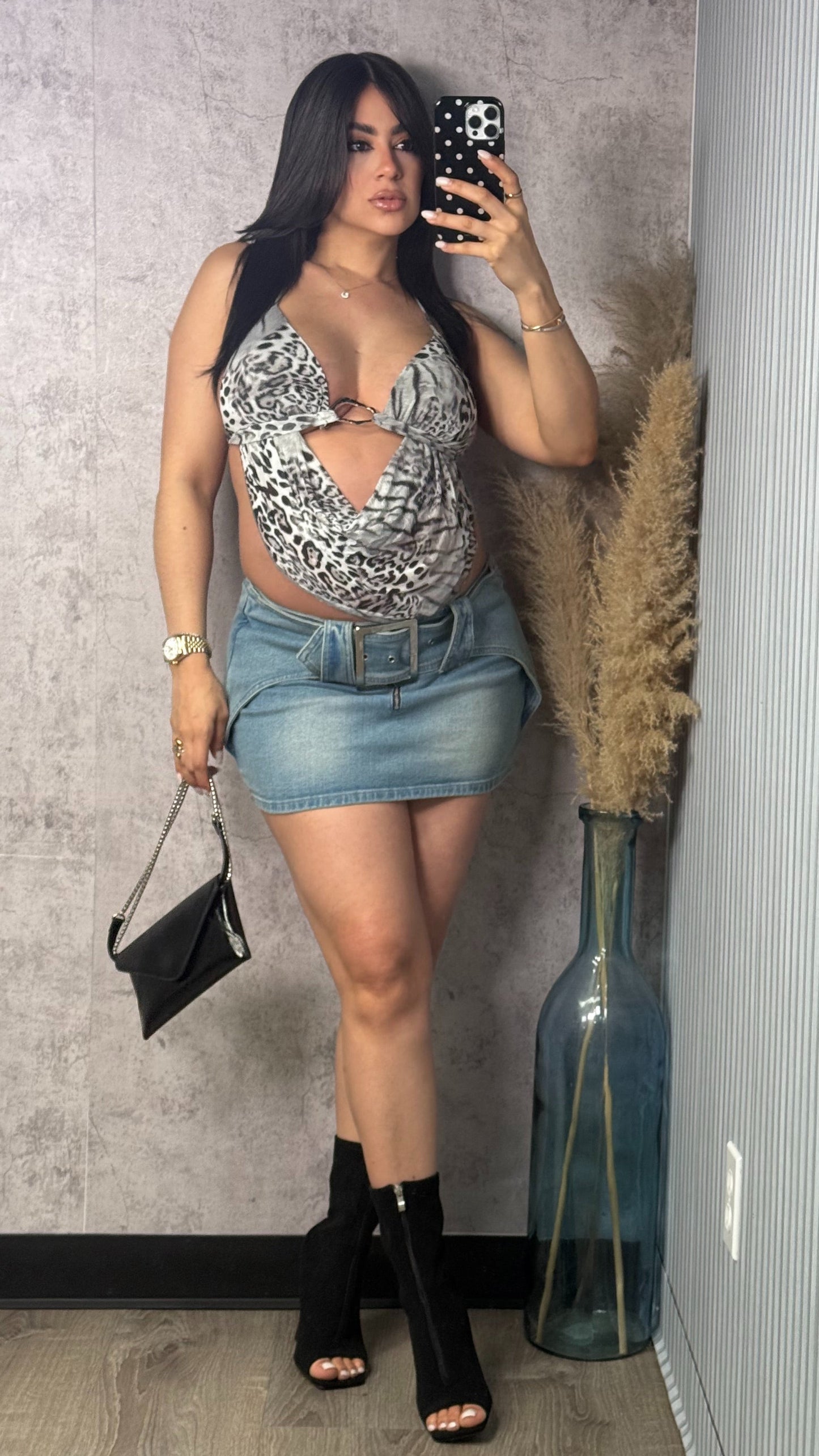 BELT MINI DENIM SKIRT