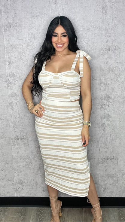 Bow Tie Top and Skirt Set Nude