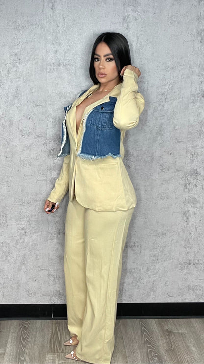 Denim Detail Blazer Set