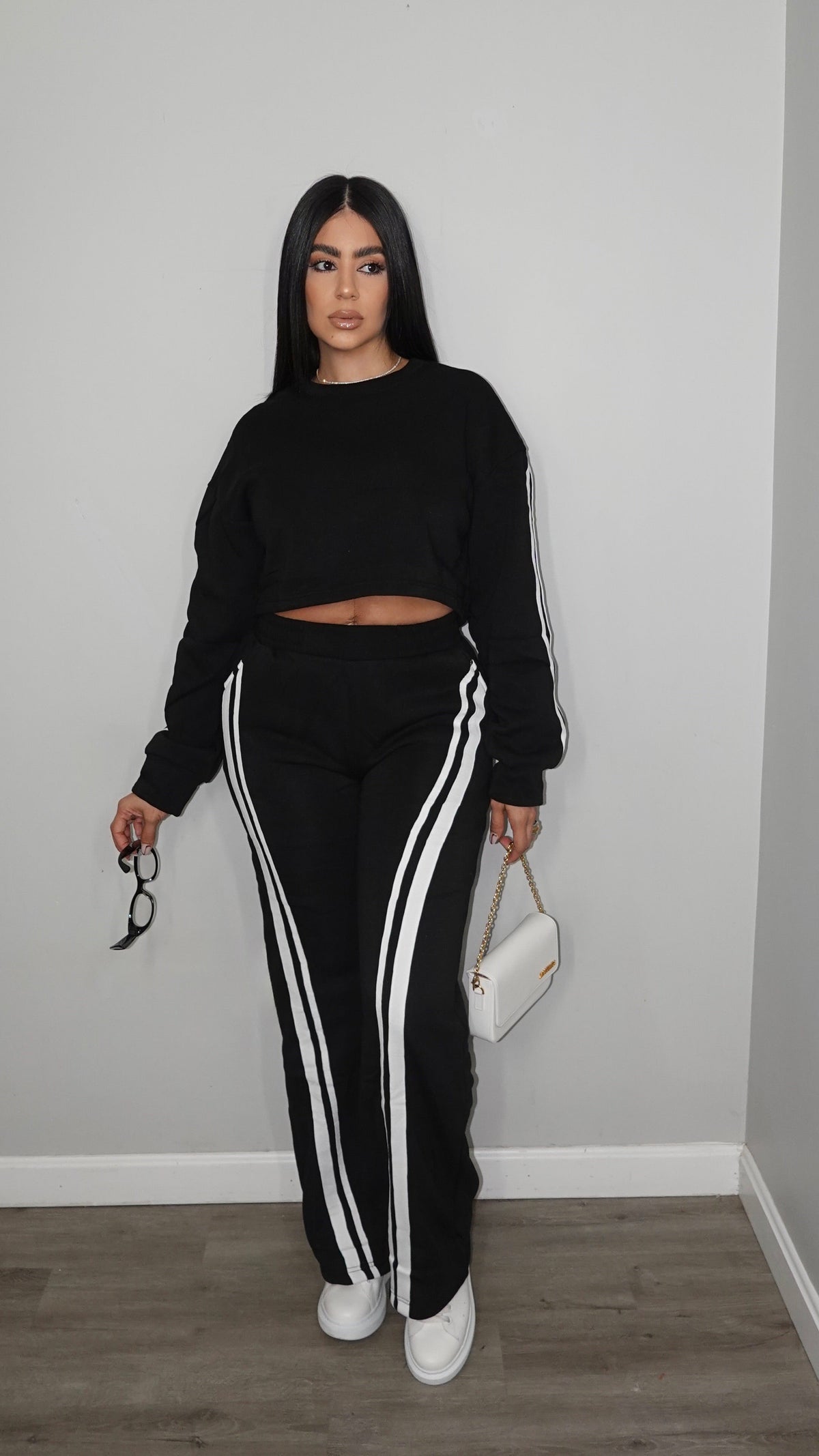 STRIPE BLACK PANTS SET