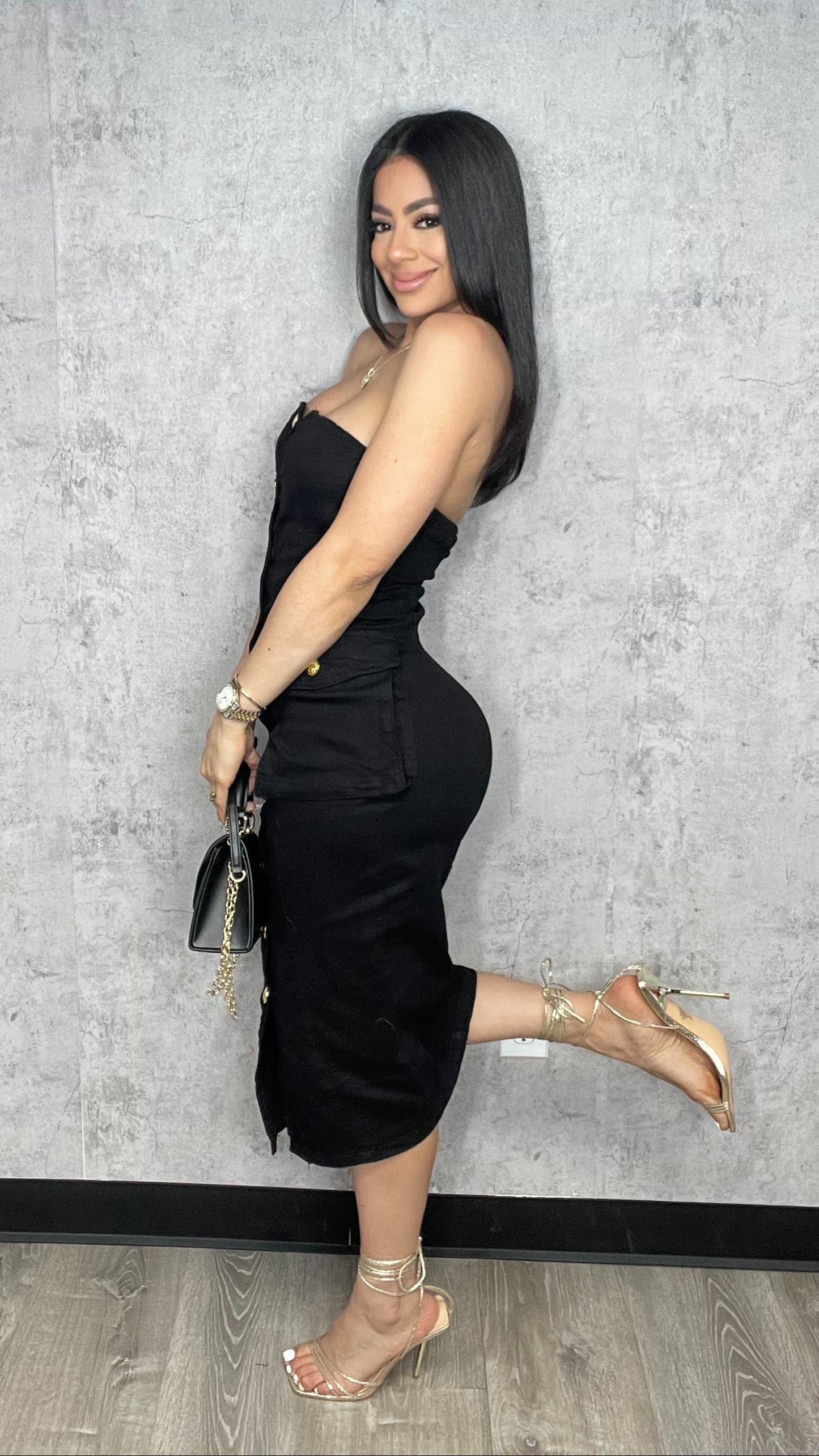Midi Black Denim Dress