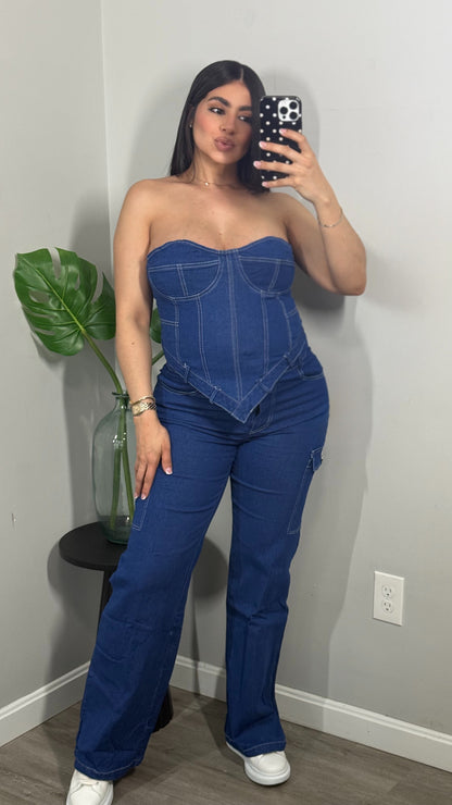 LELA DENIM PANTS SET