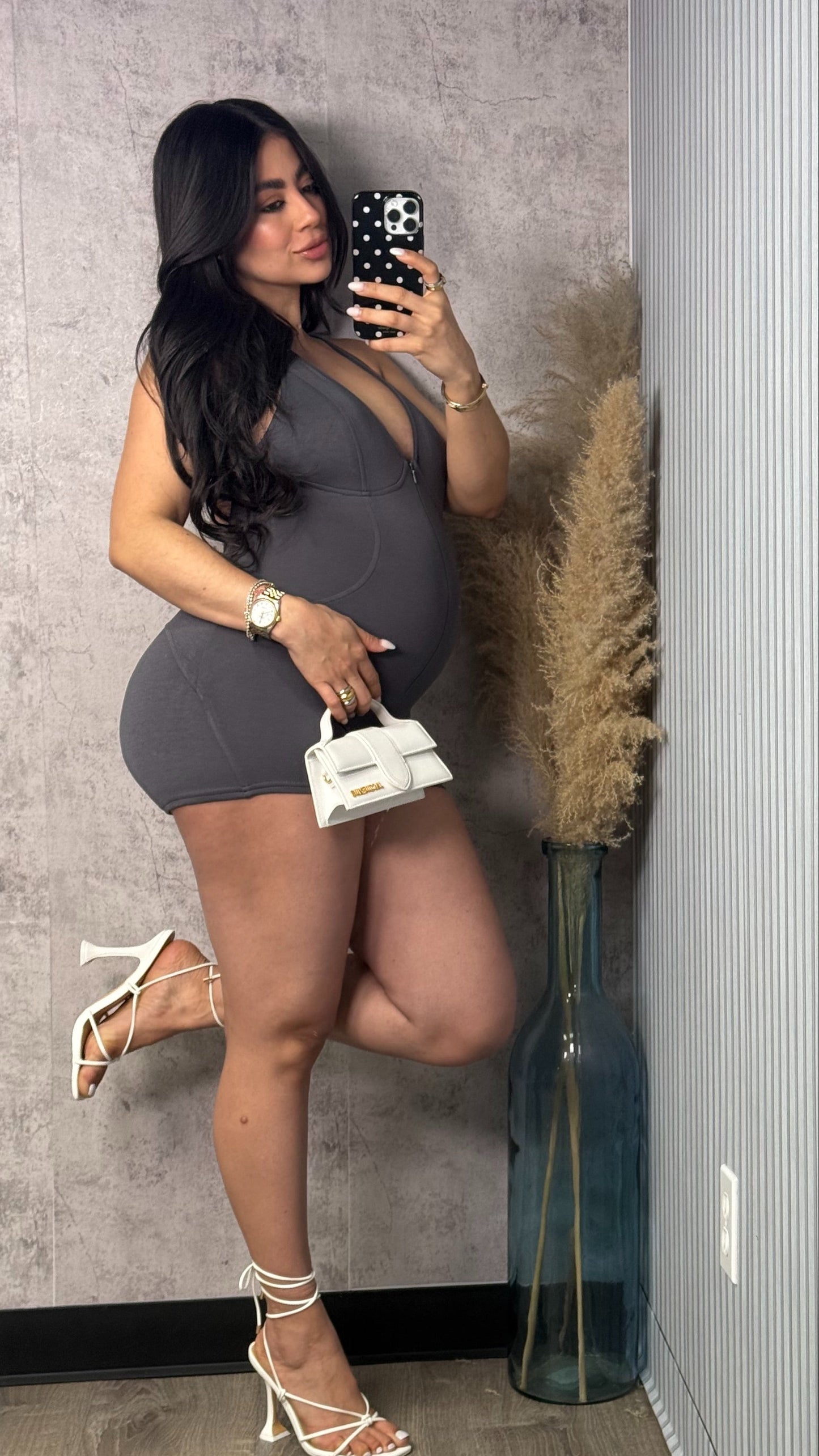 V CHARCOAL ROMPER