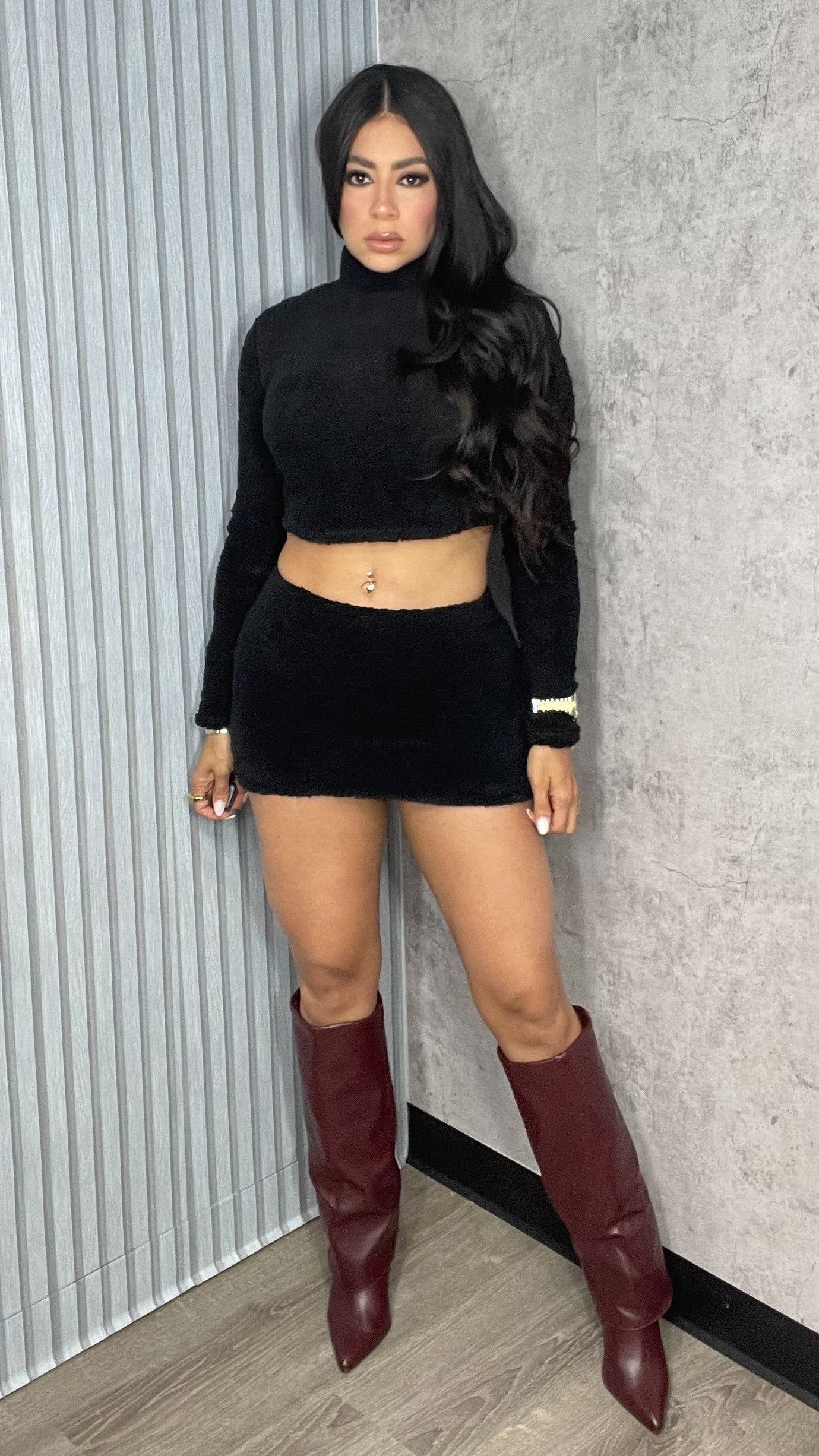 Soft FUR Skirt Set Black