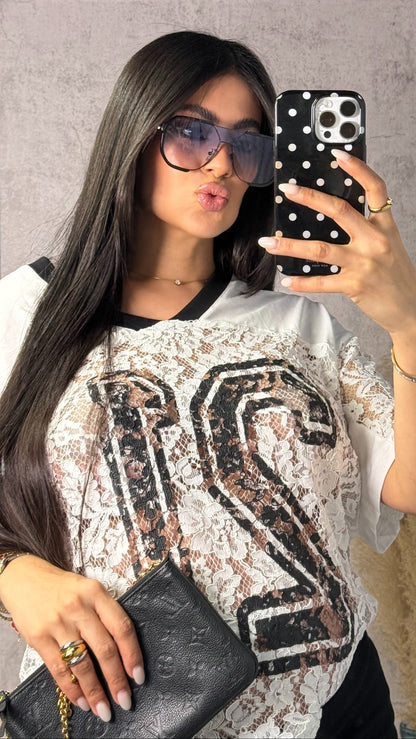 OVERSIZED JERSEY LACE TOP WHITE RESTOCK