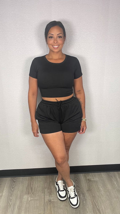 LOUNGE BASIC BLACK SHORT SET