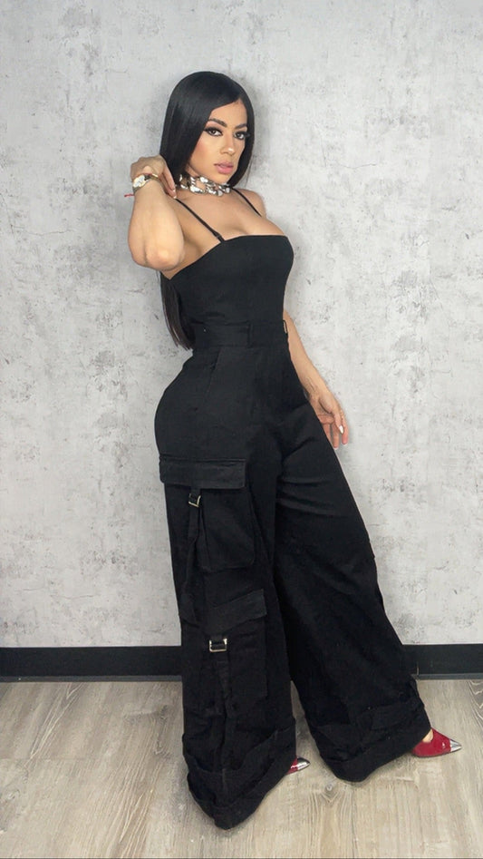 Lala Black Cargo Jumpsuit