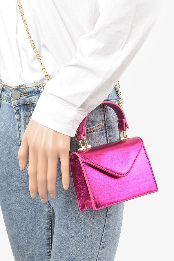 Metallic Mini Handle Crossbody Bag Pink