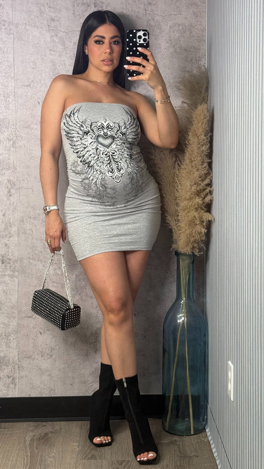 ANGEL RHINESTONE DRESS GREY