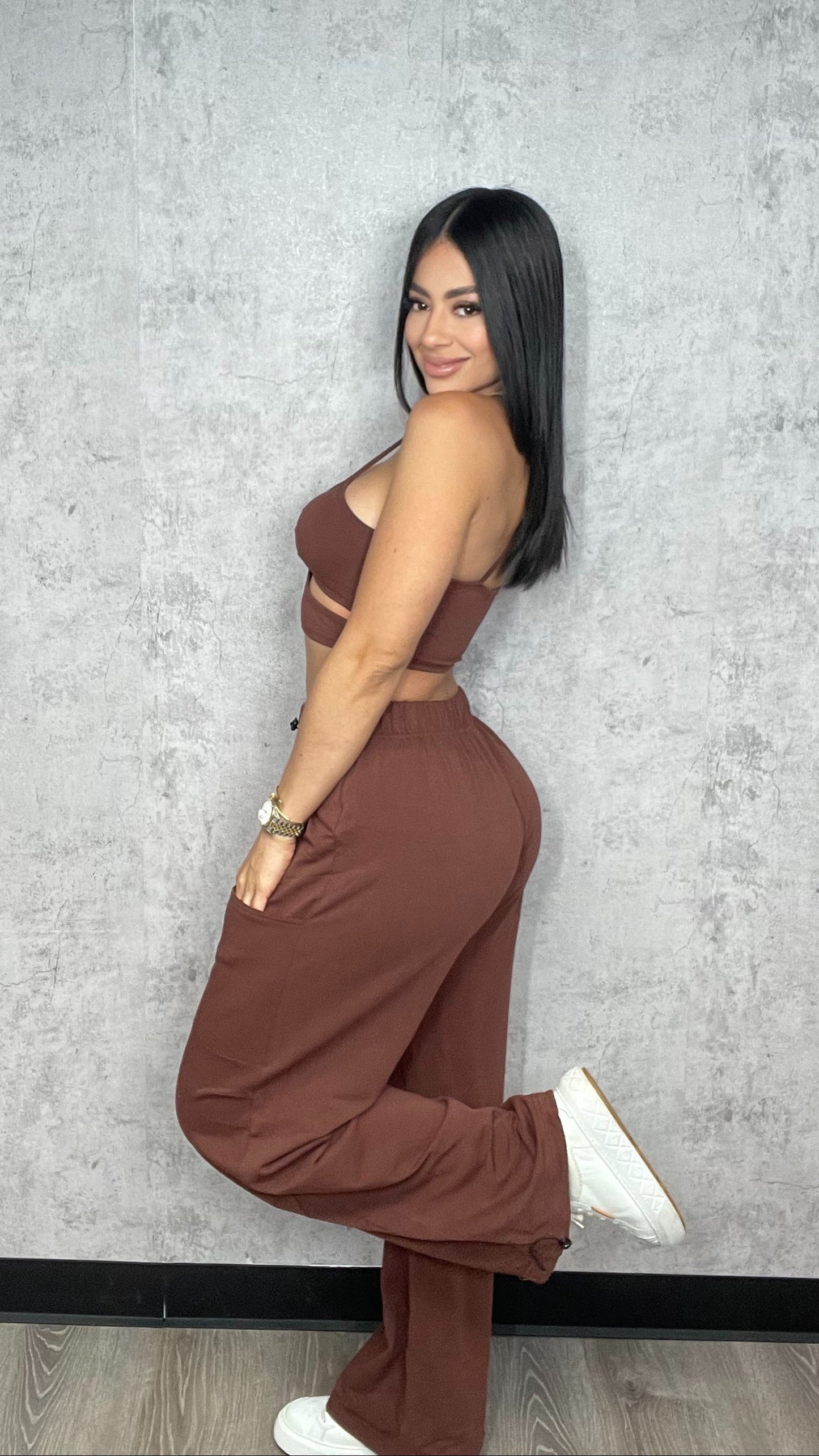 Cargo Sweatpants Set Brown