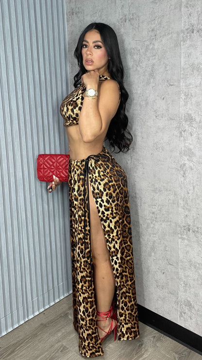 Side Open Maxi Dress Animal Print
