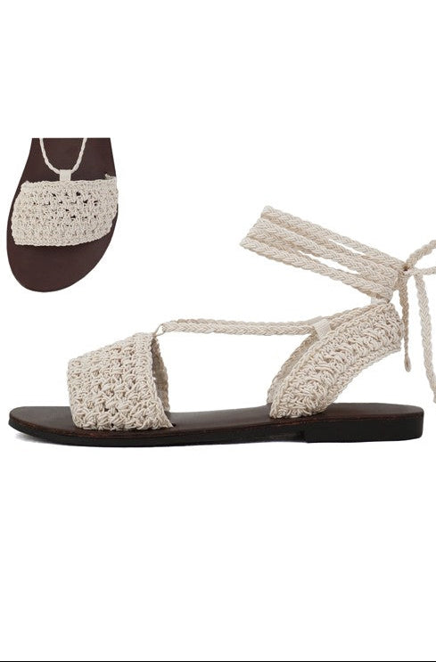 CROCHET STYLE STRAPPY SANDALS