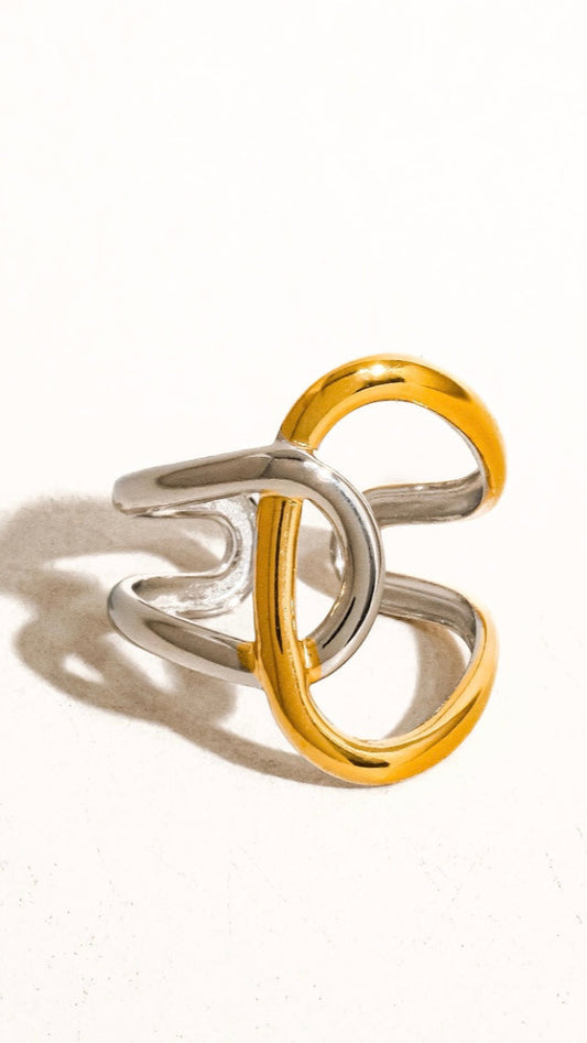 18k Gold Non-tarnish Abstract Two Tone Ring
