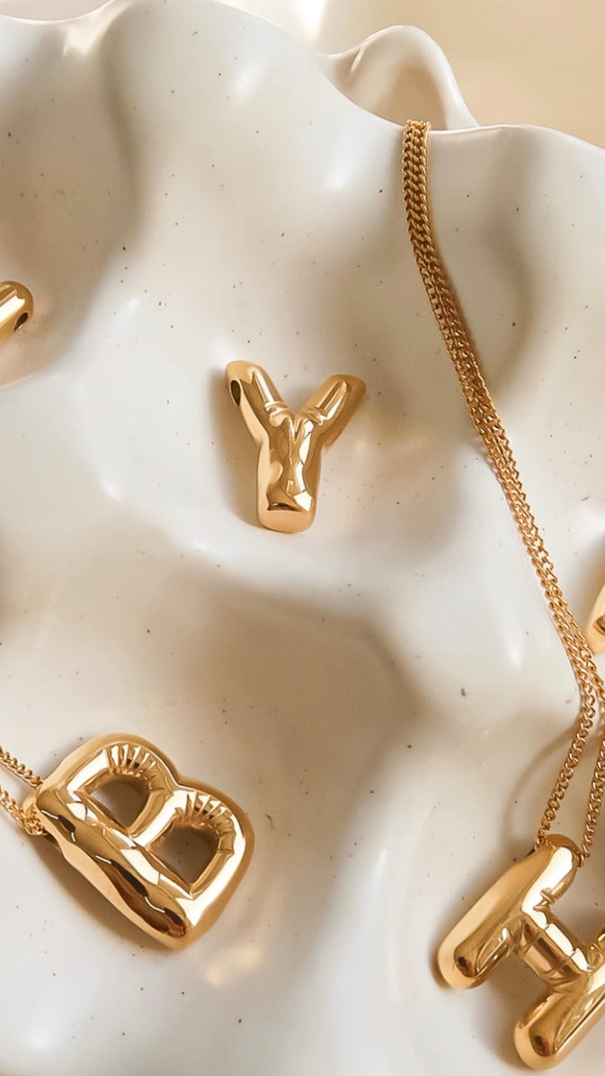 18k Gold Non-tarnish Balloon Alphabet Necklace