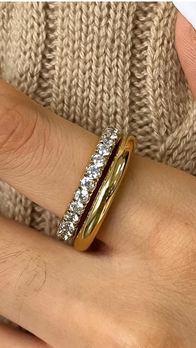 18k Gold Non-tarnish Cz Double Hoop Ring