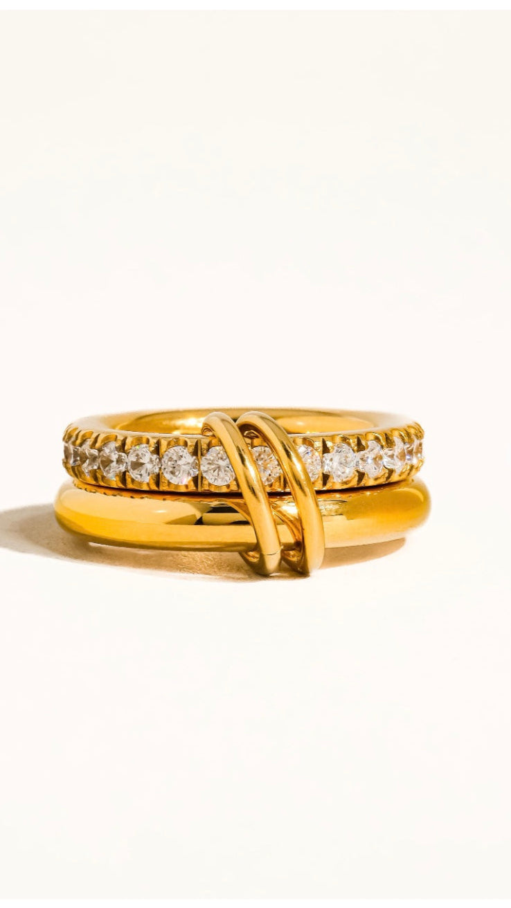 18k Gold Non-tarnish Cz Double Hoop Ring