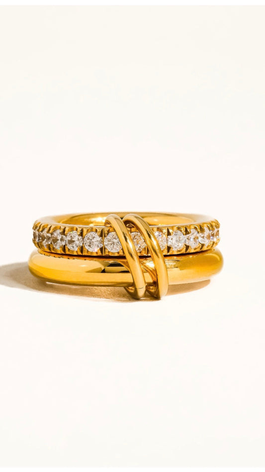 18k Gold Non-tarnish Cz Double Hoop Ring
