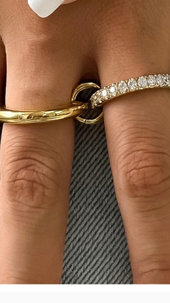 18k Gold Non-tarnish Cz Double Hoop Ring